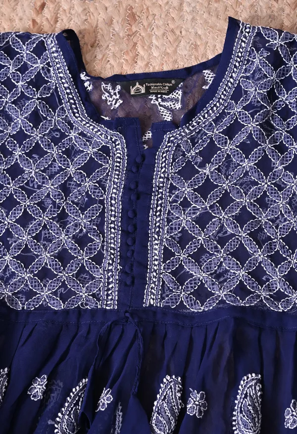 Soft_Geaorgette_Chikan_Handwork_Short_Gown_Navy_Blue_Navy