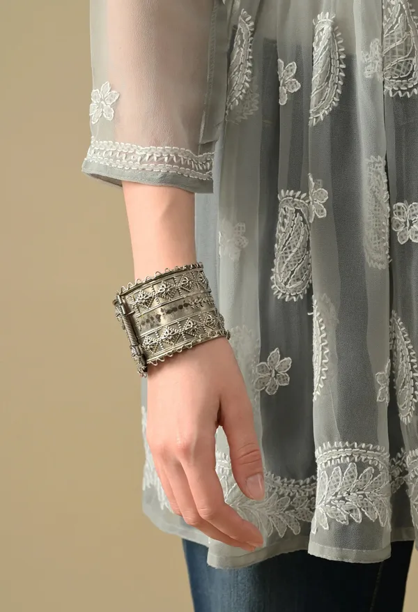 Soft_Geaorgette_Chikan_Handwork_Short_Gown_Grey_Grey