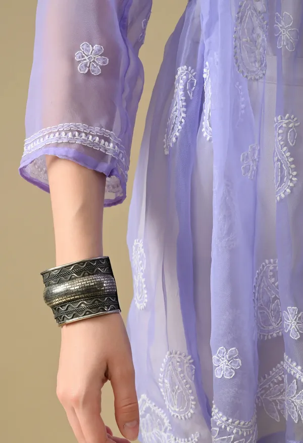 Soft_Geaorgette_Chikan_Handwork_Short_Gown_Lavender_Lavendar