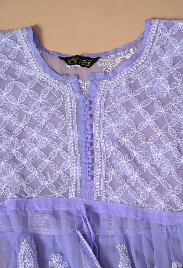 Soft_Geaorgette_Chikan_Handwork_Short_Gown_Lavender_Lavendar