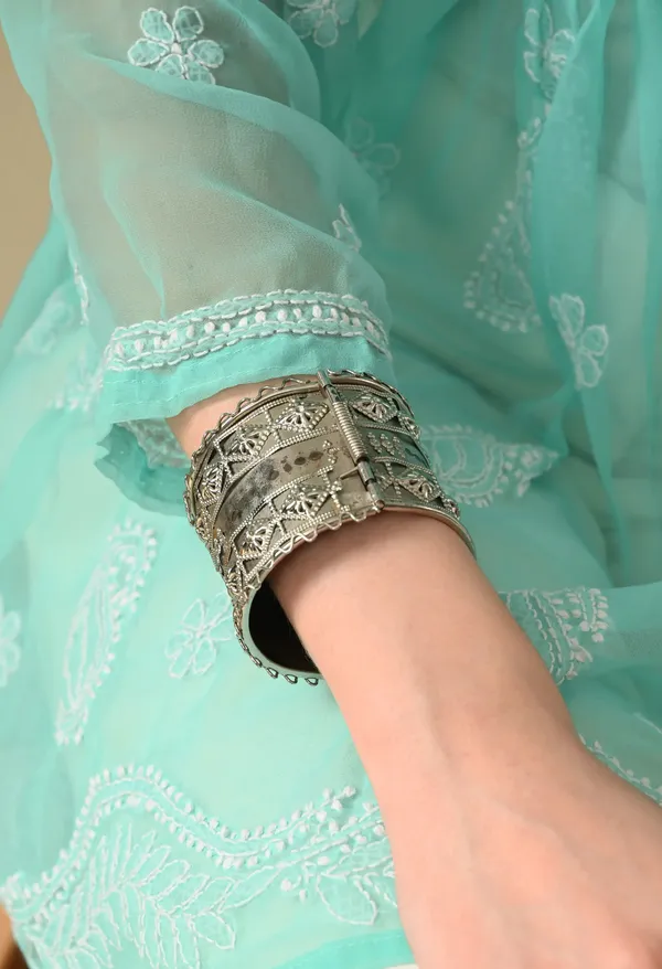 Soft_Geaorgette_Chikan_Handwork_Short_Gown_Mint_Green_Mint_Green