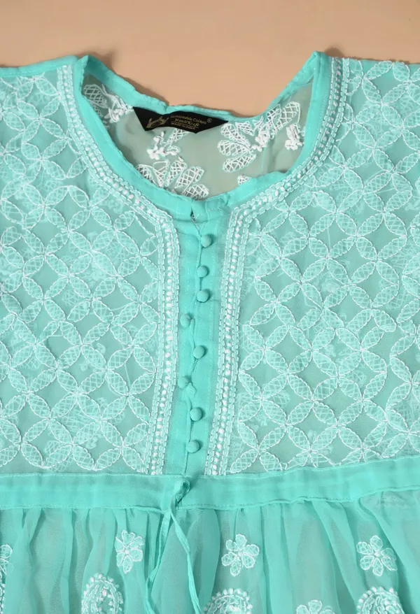 Soft_Geaorgette_Chikan_Handwork_Short_Gown_Mint_Green_Mint_Green