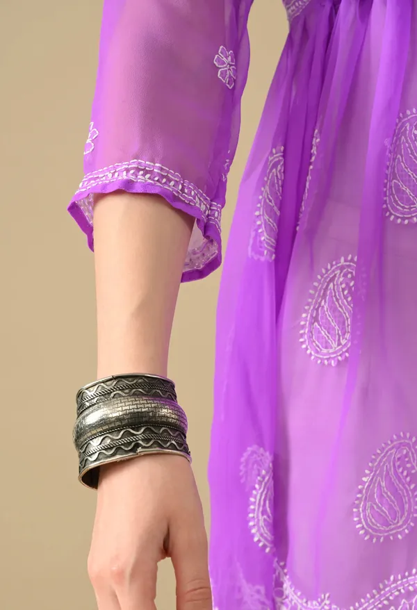 Soft_Geaorgette_Chikan_Handwork_Short_Gown_Purple_Purple