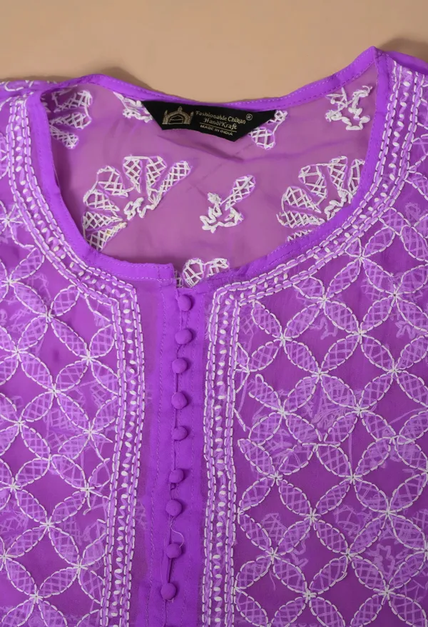 Soft_Geaorgette_Chikan_Handwork_Short_Gown_Purple_Purple