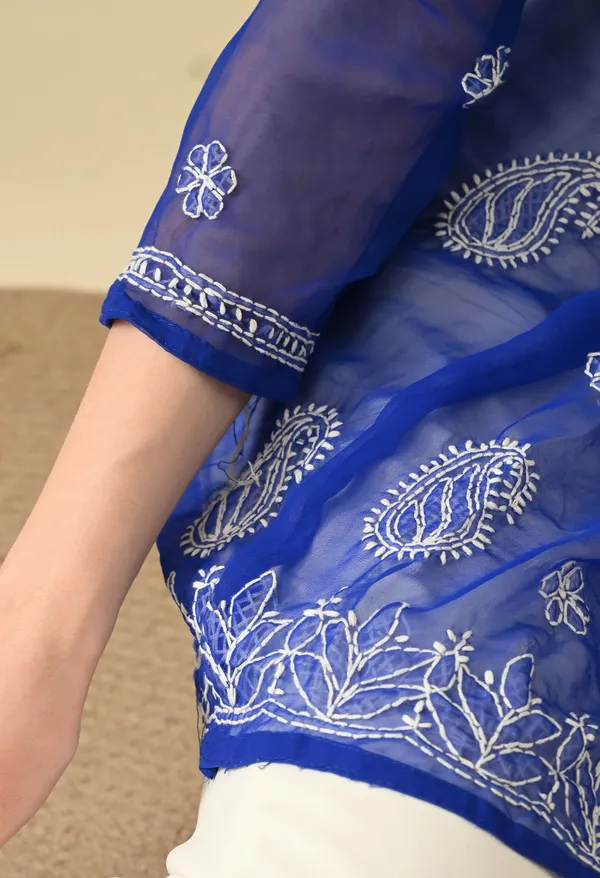 Soft_Geaorgette_Chikan_Handwork_Short_Gown_Royal_Blue_Royal_Blue
