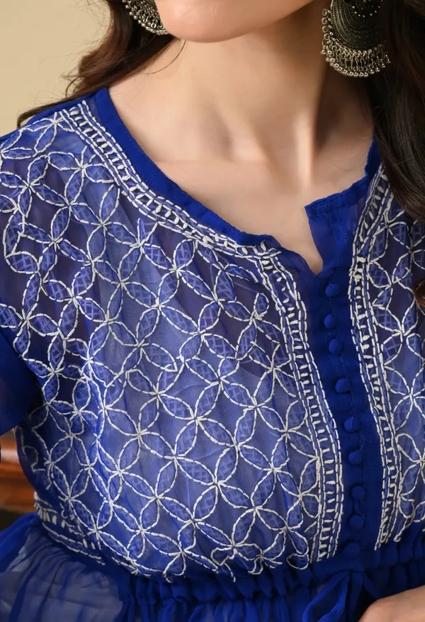 Soft_Geaorgette_Chikan_Handwork_Short_Gown_Royal_Blue_Royal_Blue