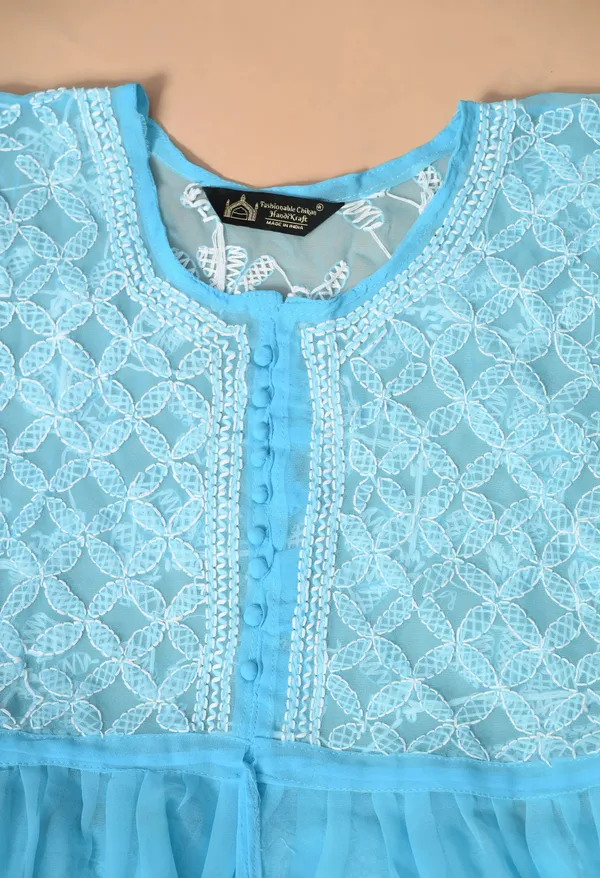 Soft_Geaorgette_Chikan_Handwork_Short_Gown_Sky_Blue_Sky_Blue