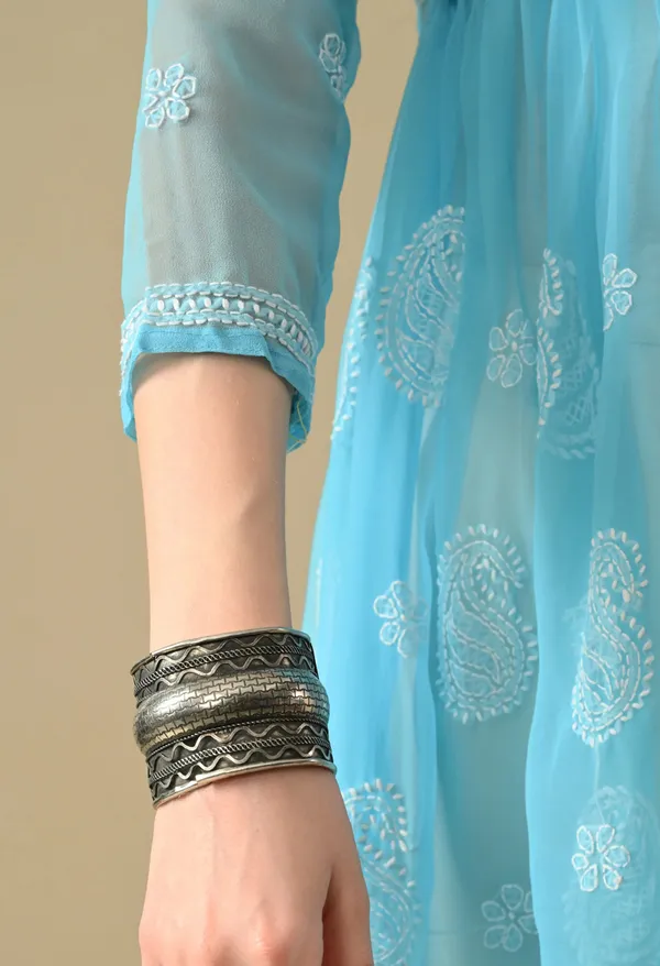 Soft_Geaorgette_Chikan_Handwork_Short_Gown_Sky_Blue_Sky_Blue