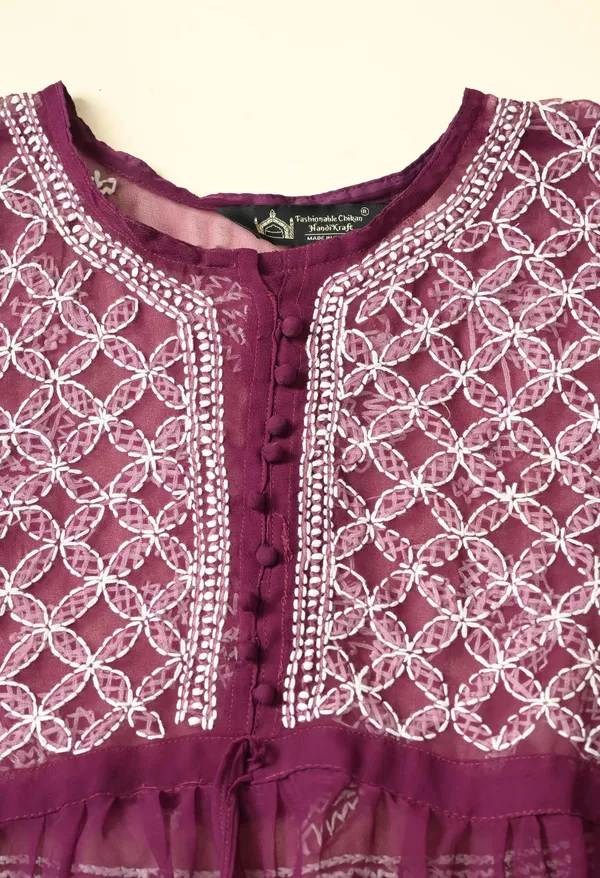 Soft_Geaorgette_Chikan_Handwork_Short_Gown_Wine_Wine