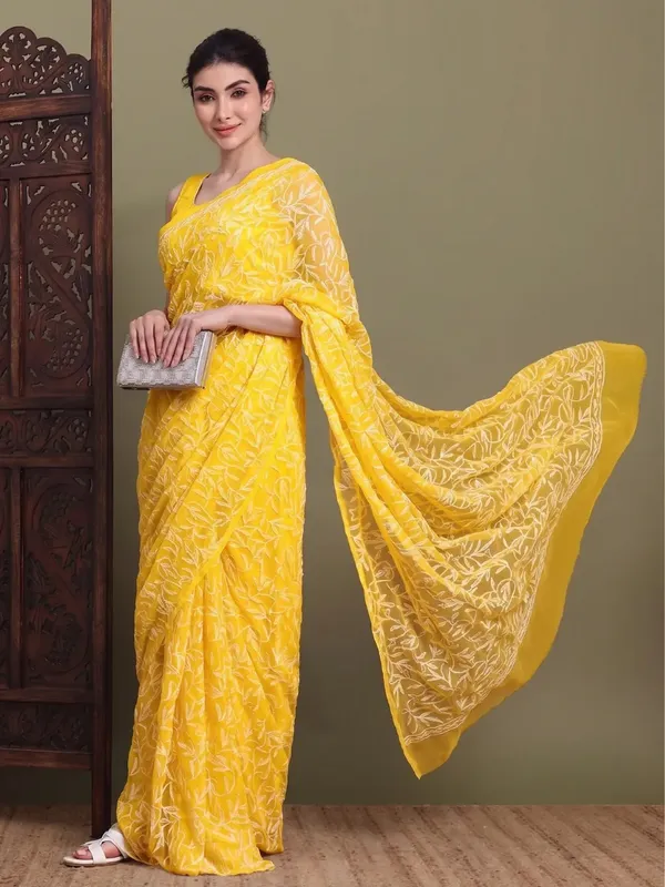 Exclusive_Tepchi_Hand_Made_Chikankari_Saree_Dark_Yellow_Yellow_Female_Adults