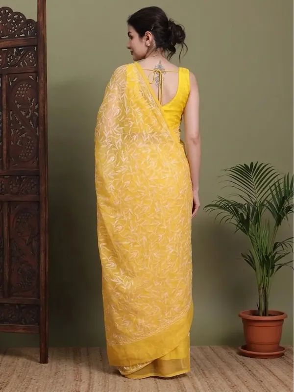 Exclusive_Tepchi_Hand_Made_Chikankari_Saree_Dark_Yellow_Yellow_Female_Adults