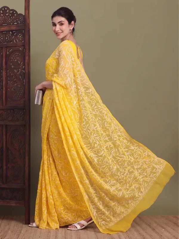 Exclusive_Tepchi_Hand_Made_Chikankari_Saree_Dark_Yellow_Yellow_Female_Adults