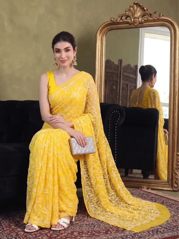 Exclusive_Tepchi_Hand_Made_Chikankari_Saree_Dark_Yellow_Yellow_Female_Adults