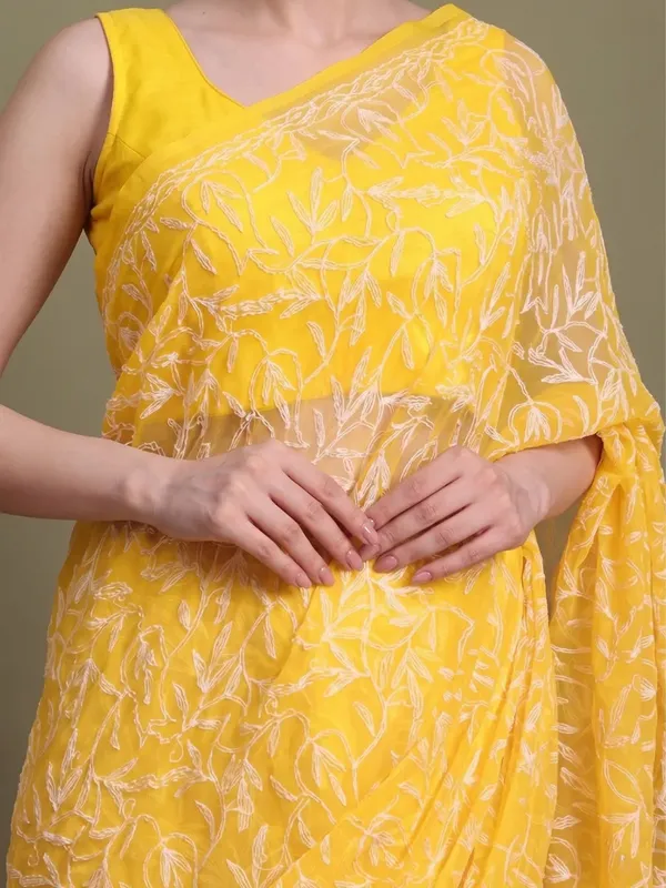 Exclusive_Tepchi_Hand_Made_Chikankari_Saree_Dark_Yellow_Yellow_Female_Adults