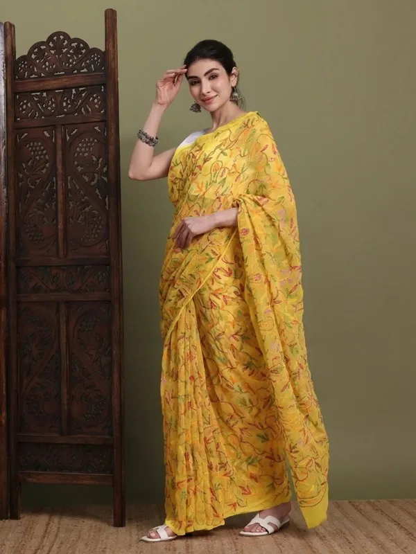 Exclusive_Tepchi_Multi_Hand_Made_Chikankari_Saree_Multi_Yellow_Yellow_Multi_Female_Adults