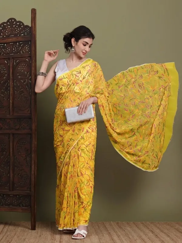Exclusive_Tepchi_Multi_Hand_Made_Chikankari_Saree_Multi_Yellow_Yellow_Multi_Female_Adults