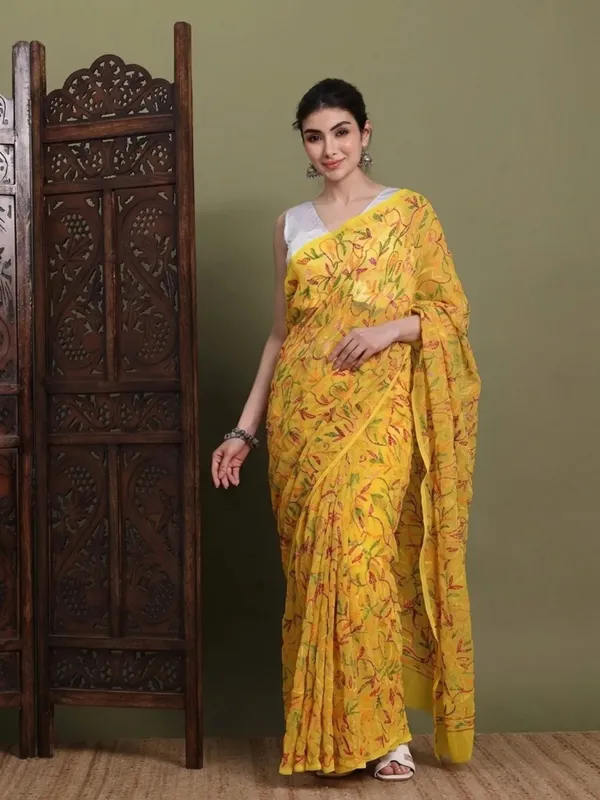 Exclusive_Tepchi_Multi_Hand_Made_Chikankari_Saree_Multi_Yellow_Yellow_Multi_Female_Adults