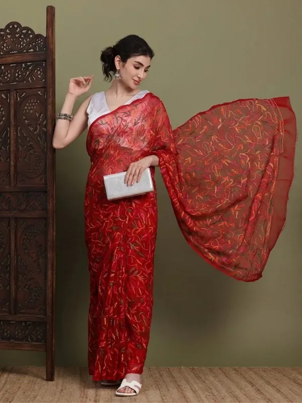 Exclusive_Tepchi_Multi_Hand_Made_Chikankari_Saree_Multi_Red_Multi_Red_Female_Adults