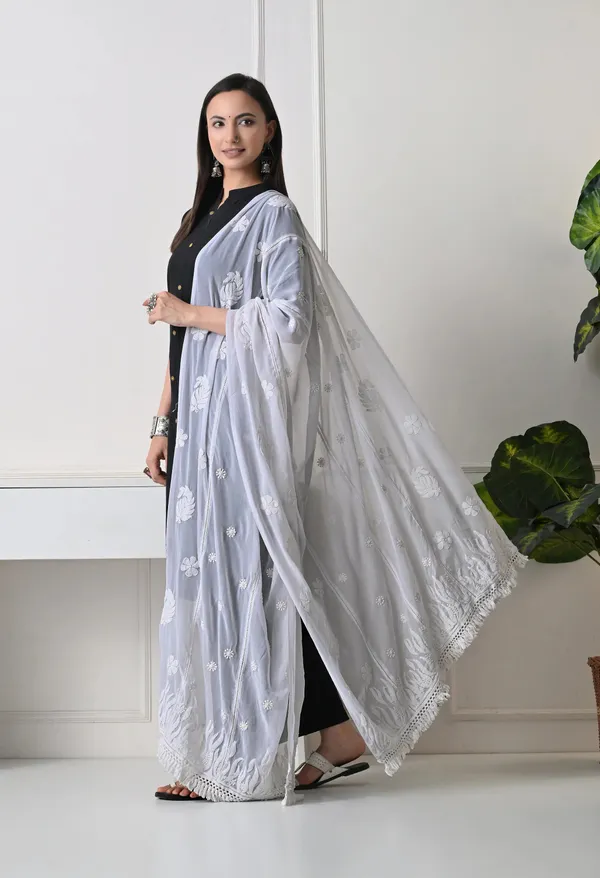 White_Soft_Georgette_Chikankari_Hand_Embroidered_Dupatta_For_Women_White_Machine_Washable