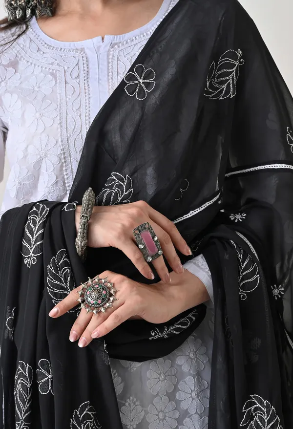 Black_Soft_Georgette_Chikankari_Hand_Embroidered_Dupatta_For_Women_Black_Machine_Washable