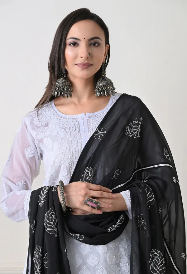 Black_Soft_Georgette_Chikankari_Hand_Embroidered_Dupatta_For_Women_Black_Machine_Washable