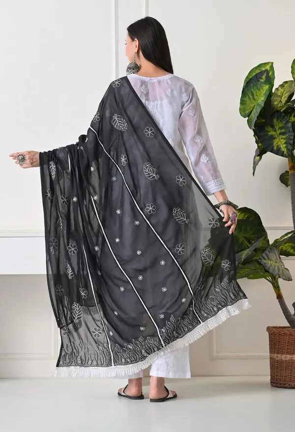 Black_Soft_Georgette_Chikankari_Hand_Embroidered_Dupatta_For_Women_Black_Machine_Washable