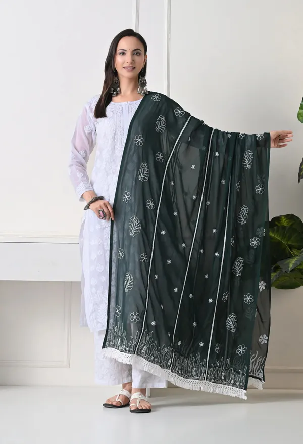 Bottle_Green_Soft_Georgette_Chikankari_Hand_Embroidered_Dupatta_For_Women_Bottle_Green_Machine_Washable