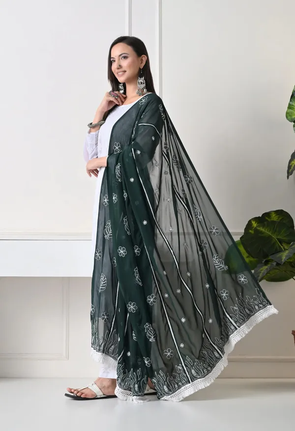 Bottle_Green_Soft_Georgette_Chikankari_Hand_Embroidered_Dupatta_For_Women_Bottle_Green_Machine_Washable
