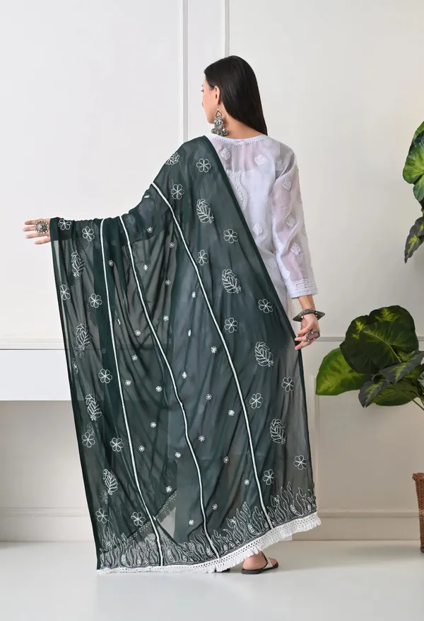 Bottle_Green_Soft_Georgette_Chikankari_Hand_Embroidered_Dupatta_For_Women_Bottle_Green_Machine_Washable