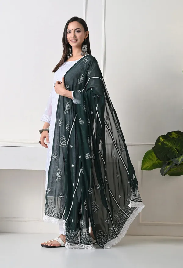 Bottle_Green_Soft_Georgette_Chikankari_Hand_Embroidered_Dupatta_For_Women_Bottle_Green_Machine_Washable