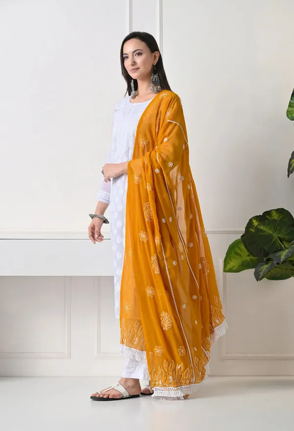 Mustard_Georgette_Chikankari_Hand_Embroidered_Dupatta_For_Women_Mustard_Machine_Washable