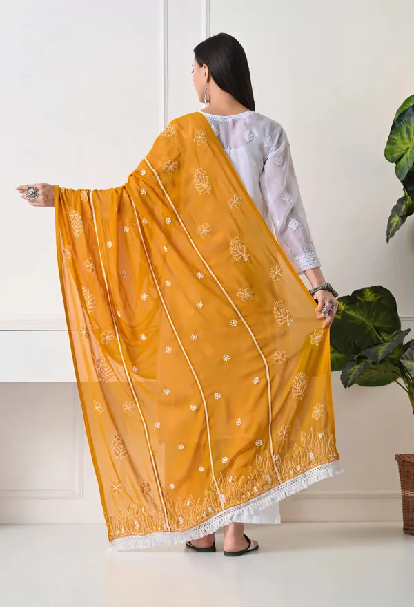 Mustard_Georgette_Chikankari_Hand_Embroidered_Dupatta_For_Women_Mustard_Machine_Washable