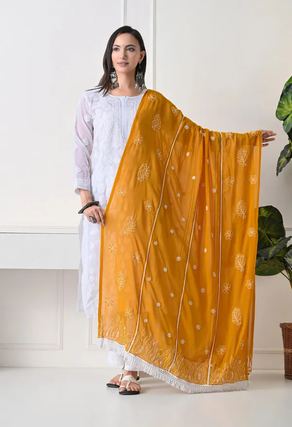 Mustard_Georgette_Chikankari_Hand_Embroidered_Dupatta_For_Women_Mustard_Machine_Washable