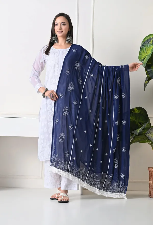 Navy_Blue_Georgette_Chikankari_Hand_Embroidered_Dupatta_For_Women_Navy_Blue_Machine_Washable