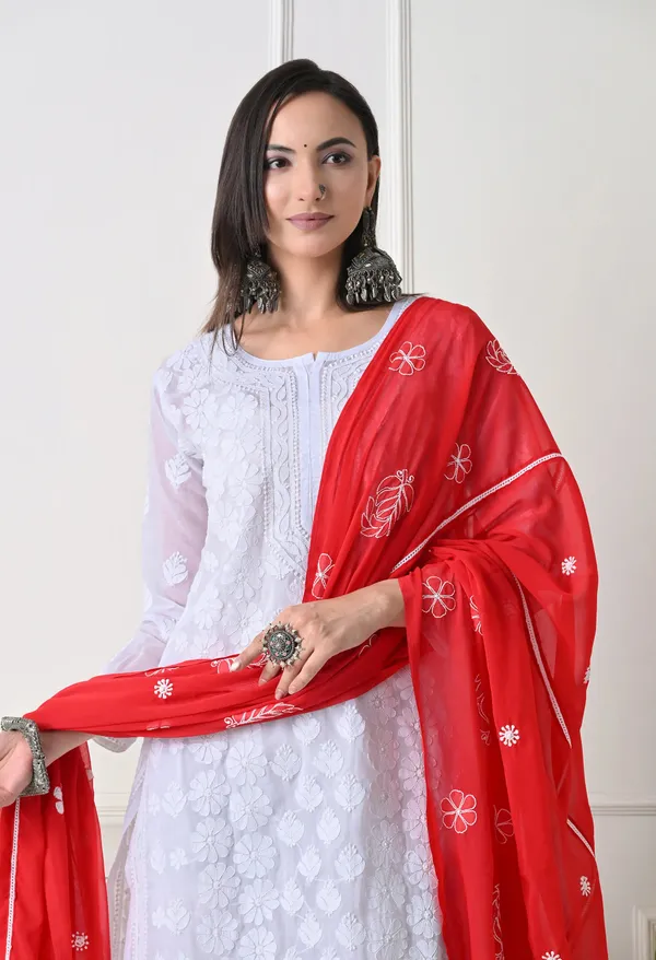 Red_Georgette_Chikankari_Hand_Embroidered_Dupatta_For_Women_Red_Machine_Washable