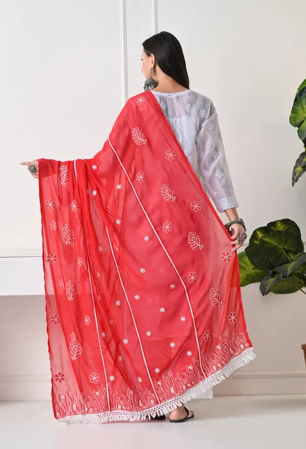Red_Georgette_Chikankari_Hand_Embroidered_Dupatta_For_Women_Red_Machine_Washable