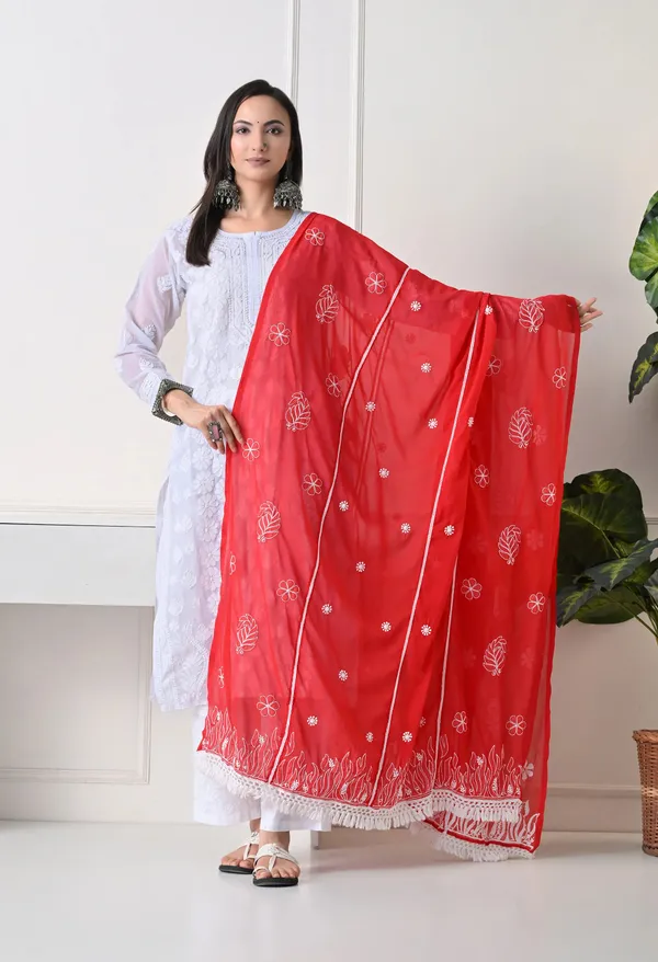 Red_Georgette_Chikankari_Hand_Embroidered_Dupatta_For_Women_Red_Machine_Washable