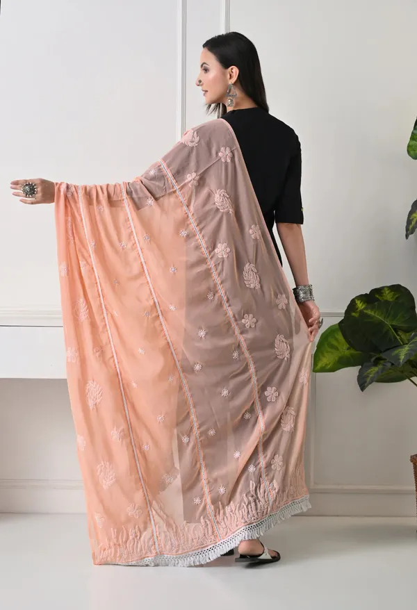 Peach_Georgette_Chikankari_Hand_Embroidered_Dupatta_For_Women_Peach_Machine_Washable