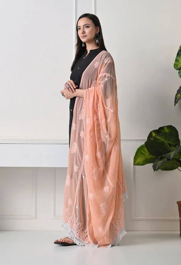 Peach_Georgette_Chikankari_Hand_Embroidered_Dupatta_For_Women_Peach_Machine_Washable