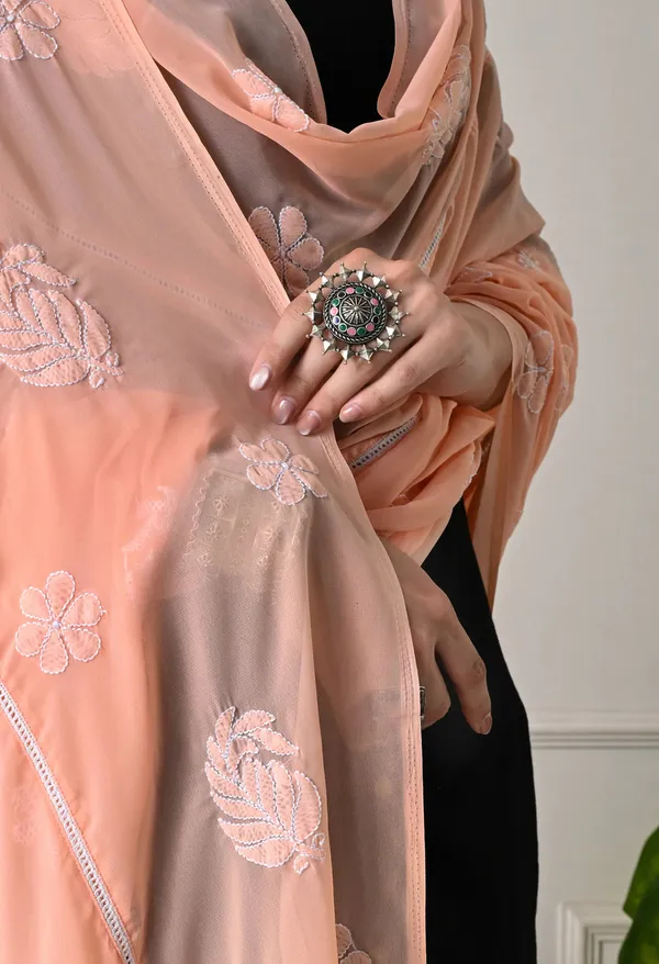 Peach_Georgette_Chikankari_Hand_Embroidered_Dupatta_For_Women_Peach_Machine_Washable