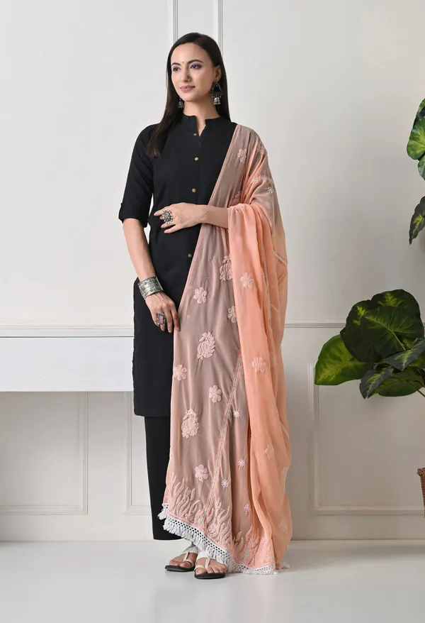 Peach_Georgette_Chikankari_Hand_Embroidered_Dupatta_For_Women_Peach_Machine_Washable