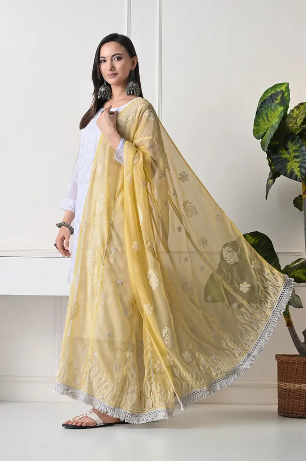 Yellow_Georgette_Chikankari_Hand_Embroidered_Dupatta_For_Women_Yellow_Machine_Washable