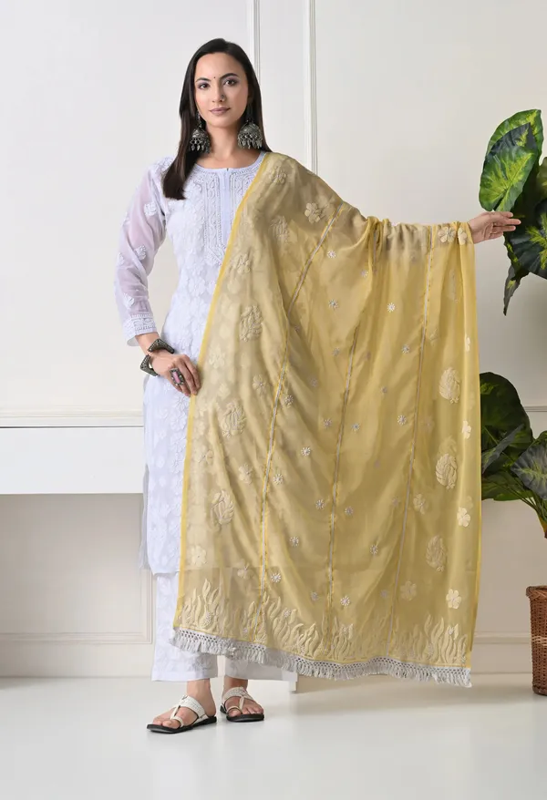 Yellow_Georgette_Chikankari_Hand_Embroidered_Dupatta_For_Women_Yellow_Machine_Washable