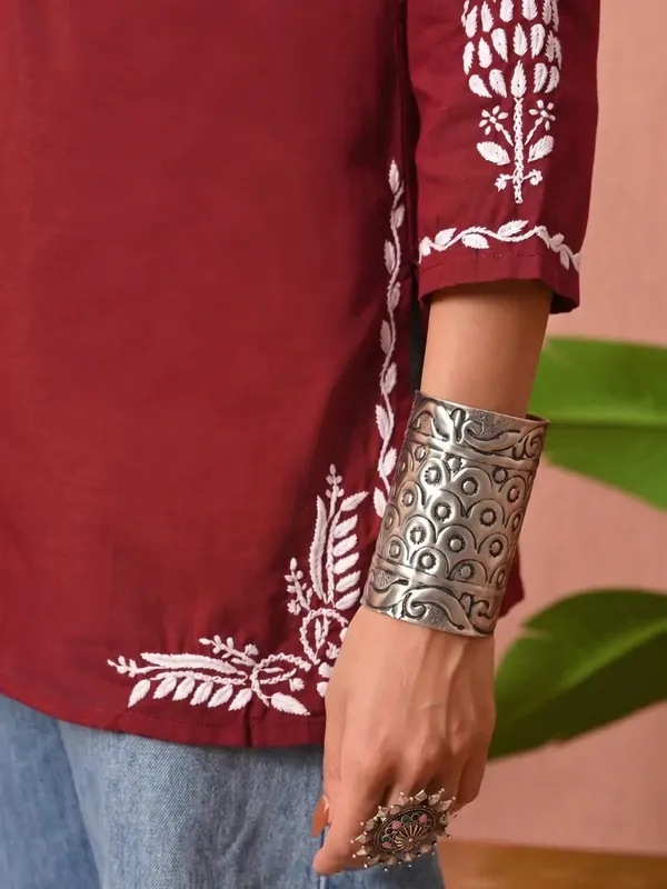 Maroon_Chikankari_Embroidered_Cotton_Short_Kurti_Premium_Soft_Rayon