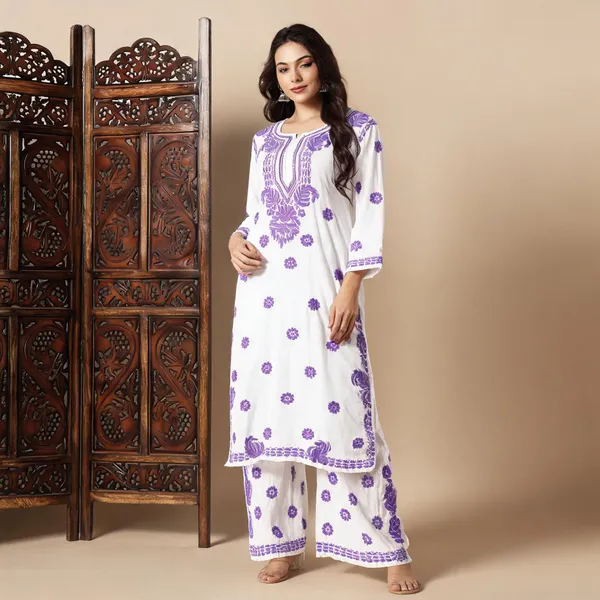 White_Rayon_Ethnic_Wear_Set_For_Women