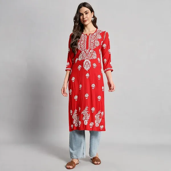 Red_Rayon_Kurti_For_Women