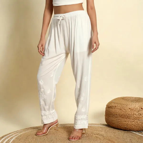 White_Rayon_Pants_For_Women