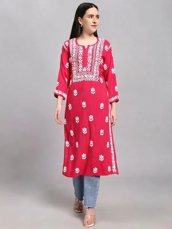 Reddish_Pink_Rayon_Kurti_For_Women