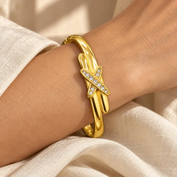Gold_Tone_Crystal_Knot_Bangle_for_Women