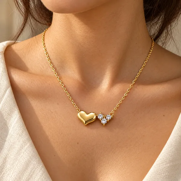 Gold_Stainless_Steel_Trio_Heart_Necklace_For_Women